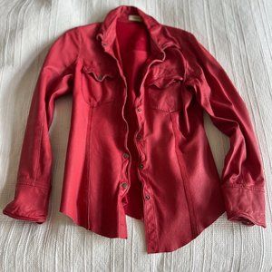 Red leather shirt jacket
